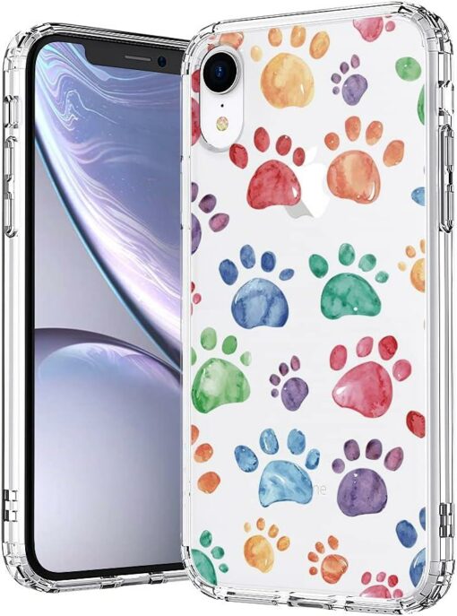 Dog On Phone Case Colorful Dog Paws Pattern
