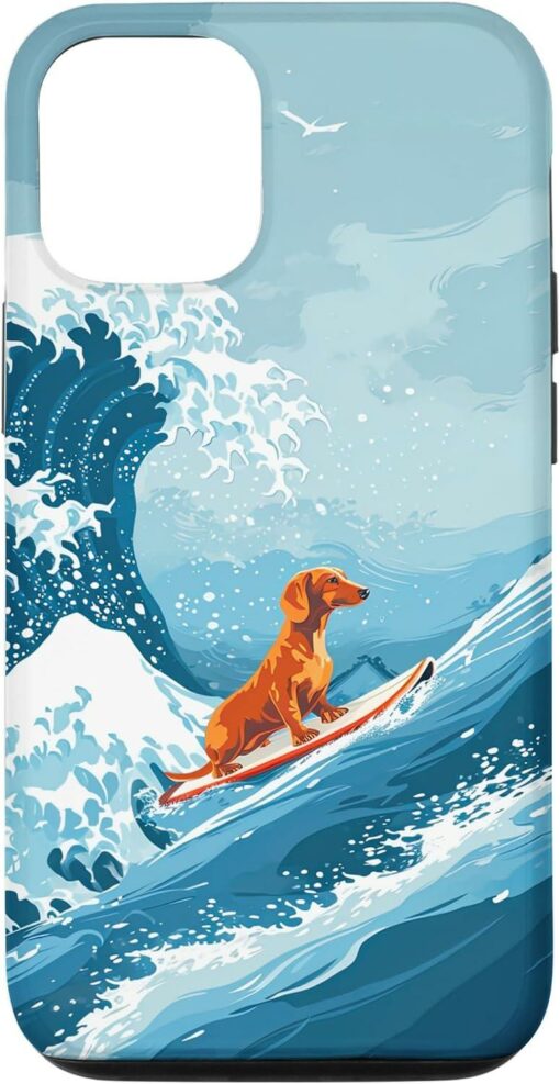 Dog On Phone Case Sausage Dog Surfboarding Case