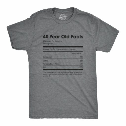 Mens 40 Year Old Facts Tshirt Funny Forties Nutrition Label Coffee Birthday Tee