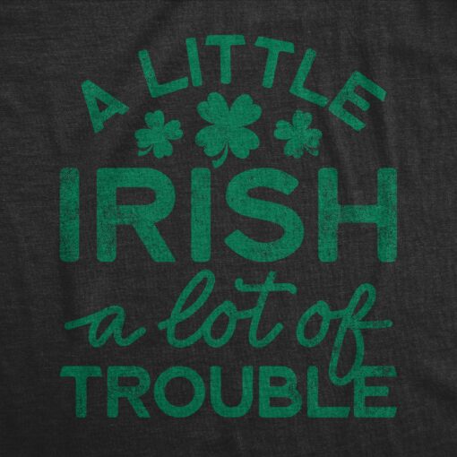 Mens A Little Irish A Lot Of Trouble Tshirt Funny Saint Patrick’s Day Parade Graphic Novelty Tee For Guys