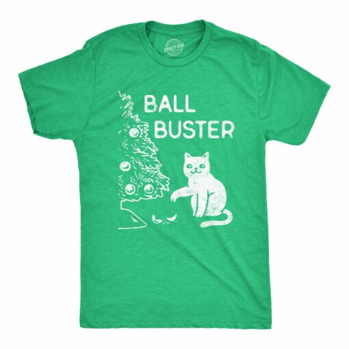 Mens Ball Buster Tshirt Funny Christmas Tree Cat Ornaments Graphic Tee