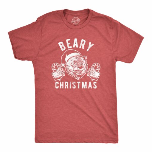 Mens Beary Christmas Tshirt Funny Holiday Party Bear Novelty Graphic Tee