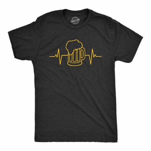 Mens Beer Heart Beat T Shirt Funny Sarcastic Pulse Monitor Mug Tee For Guys