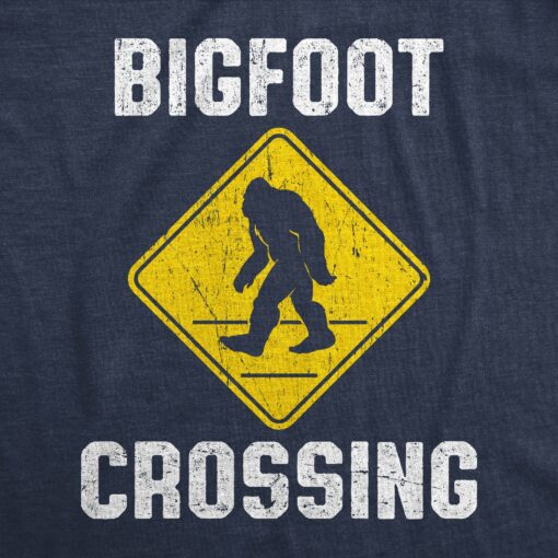 Mens Bigfoot Crossing T Shirt Funny Sasquatch Road Warning Sign Tee For Guys