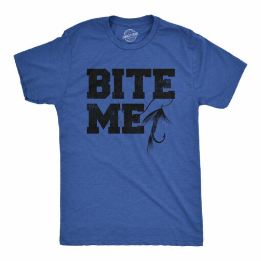 Mens Bite Me T Shirt Funny Fishing Lovers Fish Hook Lure Tee For Guys