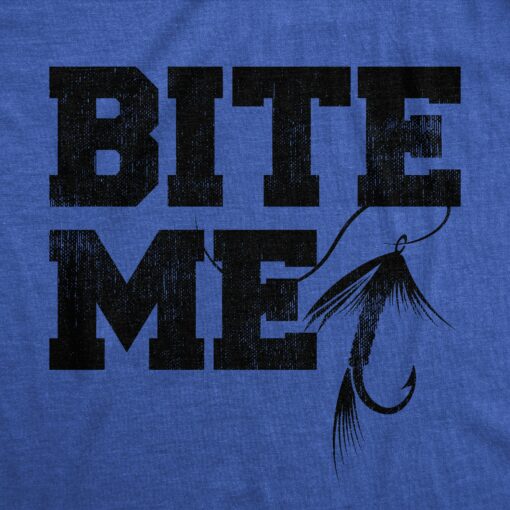 Mens Bite Me T Shirt Funny Fishing Lovers Fish Hook Lure Tee For Guys