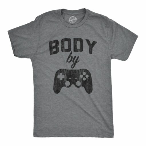 Mens Body By Video Games Tshirt Funny Gamer Fitness Sarcastic Exercise Tee