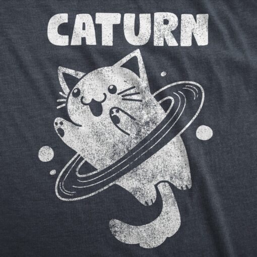 Mens Caturn T Shirt Funny Cute Saturn Kitten Planet Rings Outerspace Tee For Guys