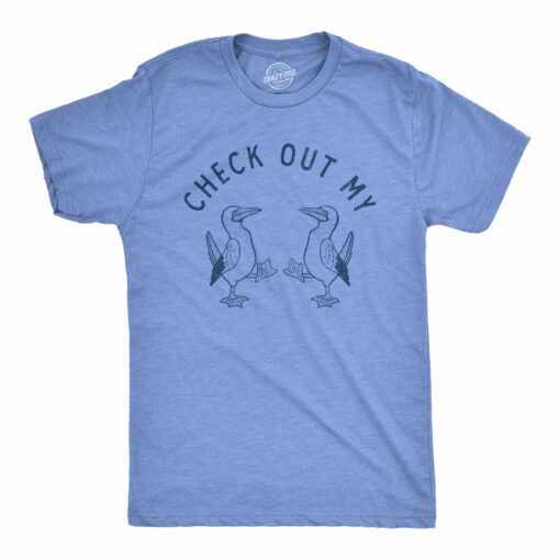 Mens Check Out My Boobies T Shirt Funny Sarcastic Blue Footed Boobies Novelty Tee For Guys