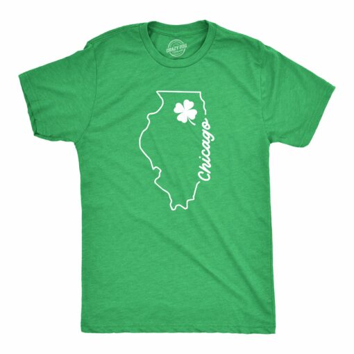 Mens Chicago Illinois Saint Patrick’s Tshirt Funny St. Paddy’s Day Parade Novelty Graphic Tee For Guys