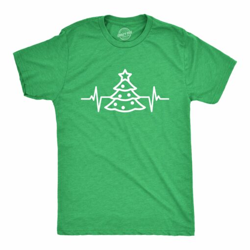 Mens Christmas Tree Heart Beat T Shirt Funny Cool Xmas Party Tee For Guys