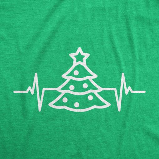 Mens Christmas Tree Heart Beat T Shirt Funny Cool Xmas Party Tee For Guys