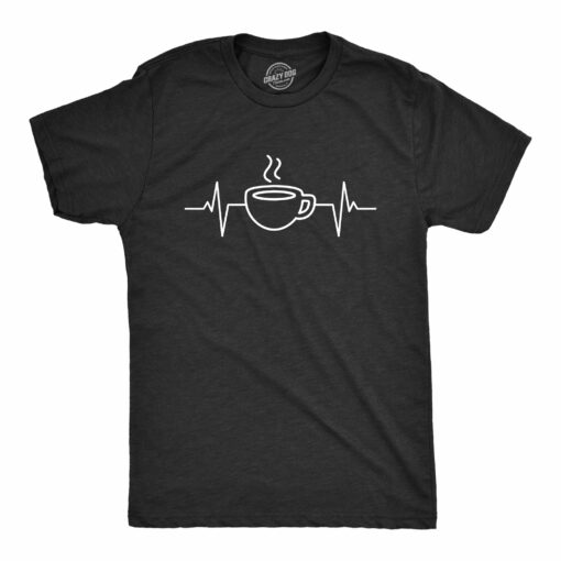 Mens Coffee Heart Beat T Shirt Funny Cool Caffeine Lovers Cup Tee For Guys
