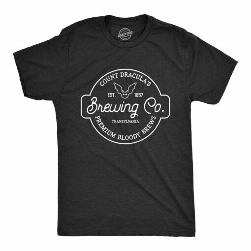 Mens Count Draculas Brewing Co T Shirt Funny Spooky Halloween Vampire Blood Tee For Guys