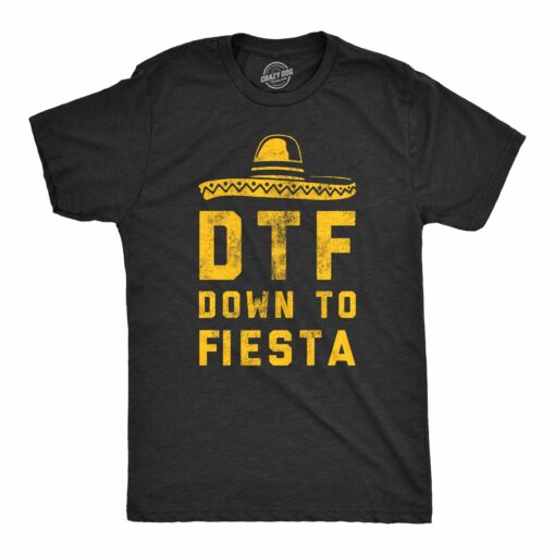 Mens DTF Down To Fiesta T Shirt Funny Sarcastic Cinco De Mayo Party Sombrero Tee For Guys