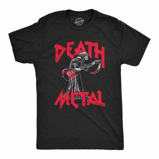 Mens Death Metal T Shirt Funny Brutal Grim Reaper Bloody Guitar Tee For Guys
