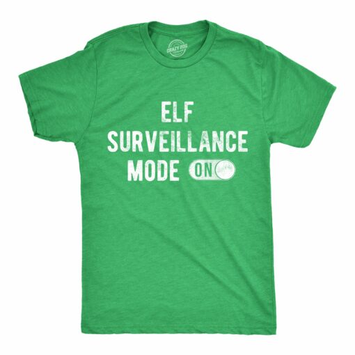 Mens Elf Surveillance Mode On Tshirt Funny Christmas Party Santas Helper Graphic Tee