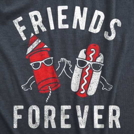 Mens Friends Forever Firecracker Hot Dog T Shirt Funny Fourth Of July Party Cookout Fireworks Tee For Guys