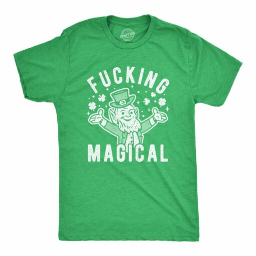 Mens Fucking Magical Leprechaun Tshirt Funny Offensive Saint Patrick’s Day Parade Graphic Novelty Tee For Guys