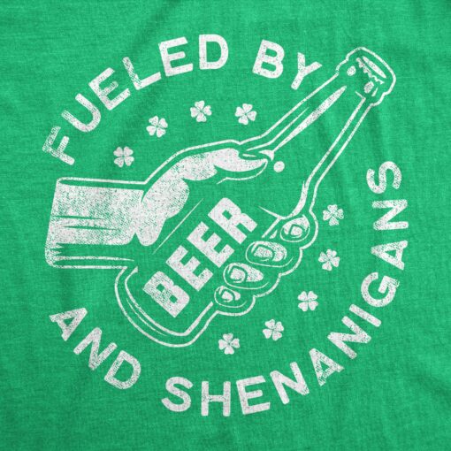 Mens Fueled By Beer And Shenanigans Tshirt Funny Saint Patrick’s Day Parade Drinking Graphic Novelty Tee For Guys
