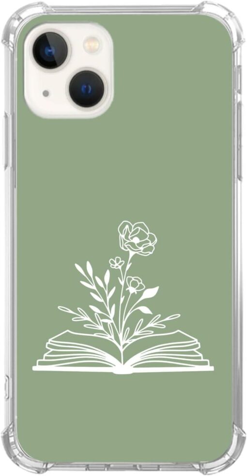 Sage Green Phone Case Flowers And Book