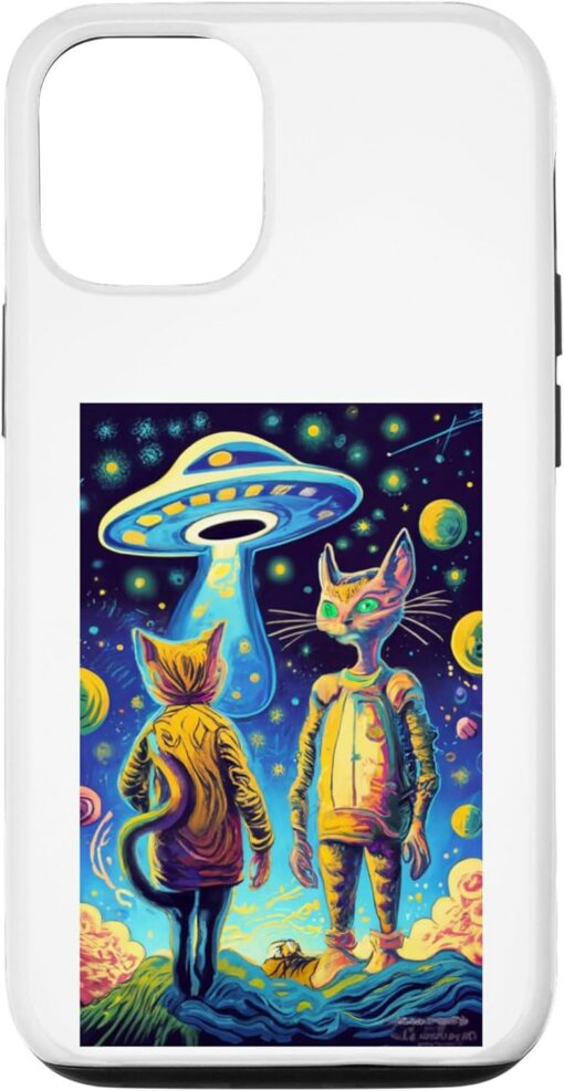 Van Gogh Phone Case Funny Cat Ufo Alien Starry Night Kitten