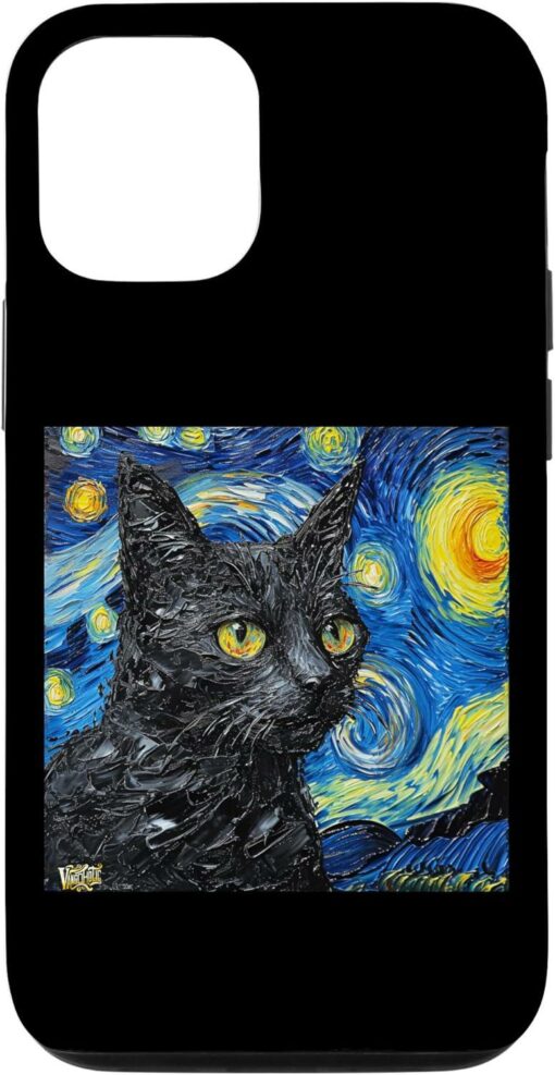 Van Gogh Phone Case Starry Night Black Cat Artistic