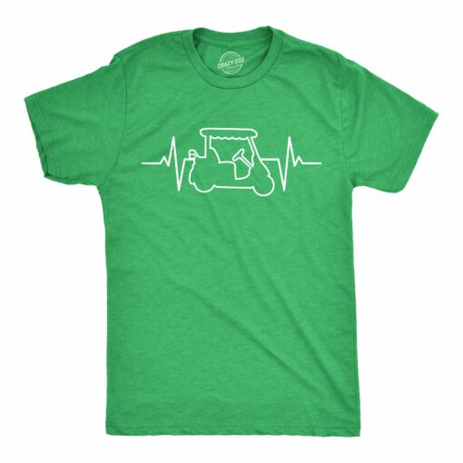 Mens Golf Cart Heart Beat T Shirt Funny Cool Golfing Lovers Pulse Tee For Guys