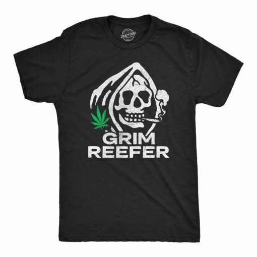 Mens Grim Reefer T Shirt Funny 420 Joint Smoking Reaper Weed Leaf Tee For Guys