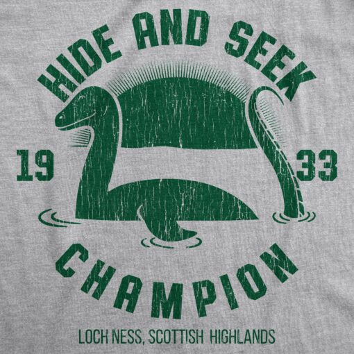 Mens Hide And Seek Champion Loch Ness Monster Tshirt Funny Sea Creature Graphic Tee