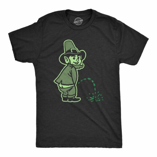 Mens Leprechaun Peeing Glitter Tshirt Funny Offensive Saint Patrick’s Day Pararde Novelty Tee For Guys
