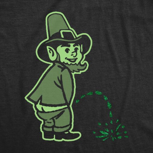 Mens Leprechaun Peeing Glitter Tshirt Funny Offensive Saint Patrick’s Day Pararde Novelty Tee For Guys
