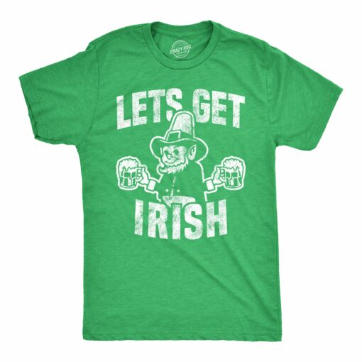 Mens Let’s Get Irish T shirt Funny St Patricks Day Leprechaun Green Novelty Tee
