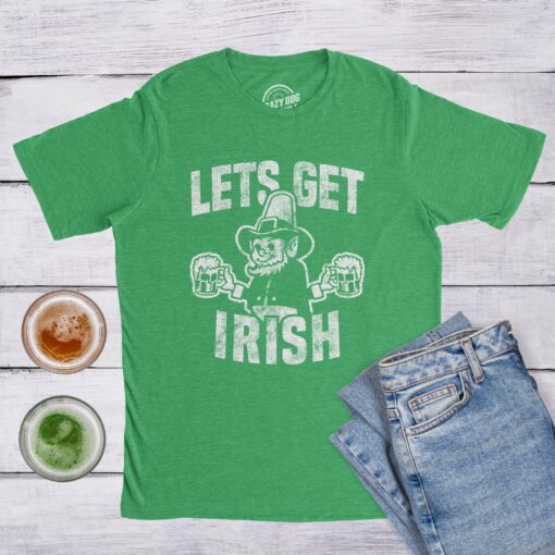 Mens Let’s Get Irish T shirt Funny St Patricks Day Leprechaun Green Novelty Tee