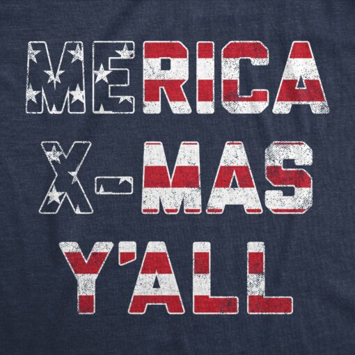 Mens Merica X-Mas Y’All Tshirt Funny Merry Christmas USA America Patriotic Holiday Tee