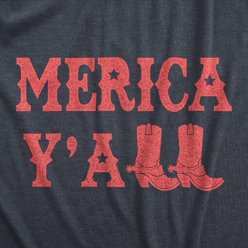 Mens Merica Yall T Shirt Funny Cool Fourth Of July Party Patriotic Cowboy Tee For Guys