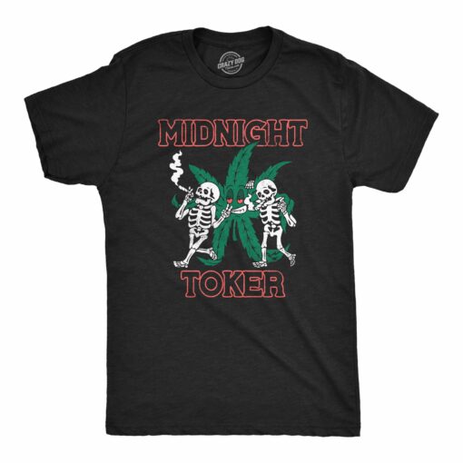 Mens Midnight Toker T Shirt Funny 420 Pot Smoking Weed Leaf Parody Tee For Guys