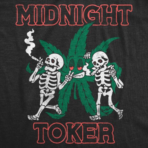 Mens Midnight Toker T Shirt Funny 420 Pot Smoking Weed Leaf Parody Tee For Guys