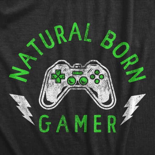 Mens Natural Born Gamer T Shirt Funny Video Game Lovers Controller Tee For Guys