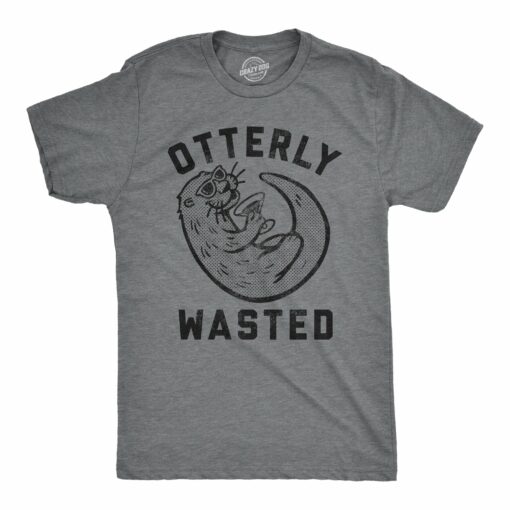 Mens Otterly Wasted T shirt Funny Sea Otter Drinking Beer Graphic Novelty Tee