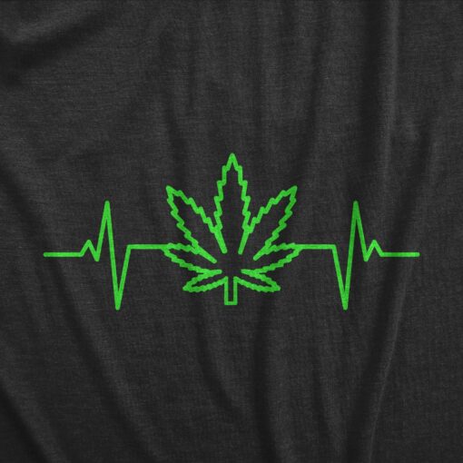 Mens Pot Leaf Heart Beat T Shirt Funny Cool Pulse Monitor 420 Weed Tee For Guys