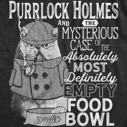 Mens Purrlock Holmes T Shirt Funny Kitty Cat Private Detective Joke Tee For Guys