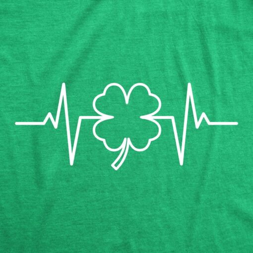 Mens Saint Patrick’s Heart Beat Tshirt Funny Pulse Monitor Line Clover St. Paddy’s Day Parade Novelty Tee For Guys