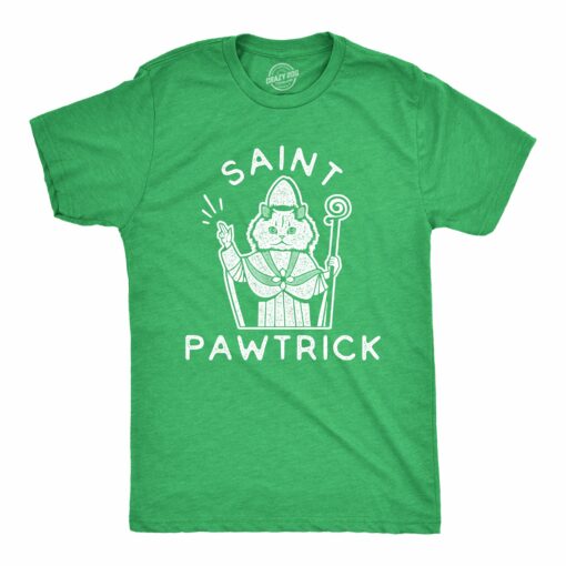 Mens Saint Pawtrick Tshirt Funny St. Paddy’s Day Parade Cat Graphic Novelty Tee For Guys
