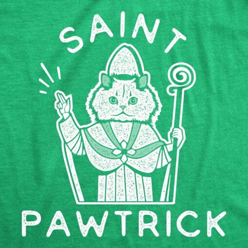 Mens Saint Pawtrick Tshirt Funny St. Paddy’s Day Parade Cat Graphic Novelty Tee For Guys