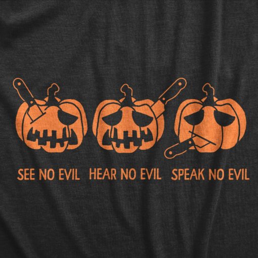 Mens See No Evil Hear No Evil Speak No Evil T Shirt Funny Halloween Three Wise Pumpkins Tee For Guys
