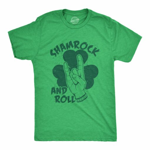 Mens Shamrock And Roll T Shirt Funny St Pattys Day Clover Rocker Music Fan Tee For Guys