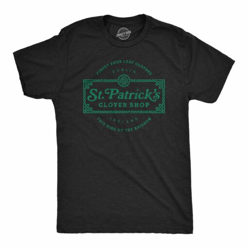 Mens St. Patricks Clover Shop Tshirt Funny Saint Paddy’s Day Parade Graphic Novelty Tee For Guys