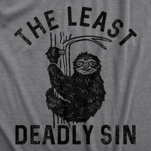 Mens The Least Deadly Sin T Shirt Funny Lazy Sloth Joke Tee For Guys