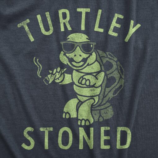 Mens Turtley Stoned T Shirt Funny 420 Joint Smoking Turtle Joke Tee For Guys